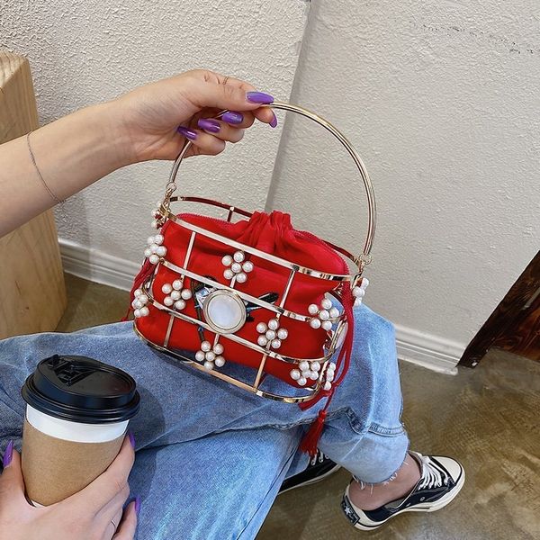 

rgsi6 ins super fire bag female korean new fashion personalized metal iron ring bird cage evening gift embroidery embroidery portable catwal