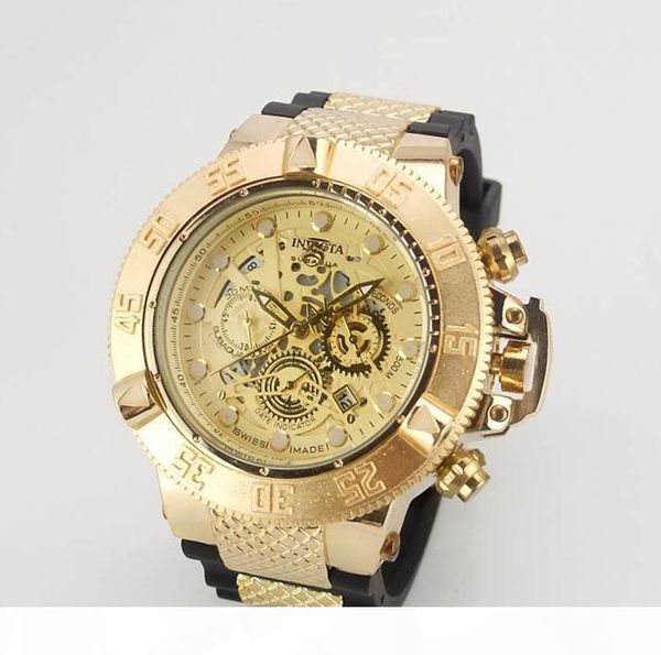 

designer 50mm quartz watches all pointers work full function rubber band stainless steel dial sports watch brand wristwatch 3, Slivery;brown