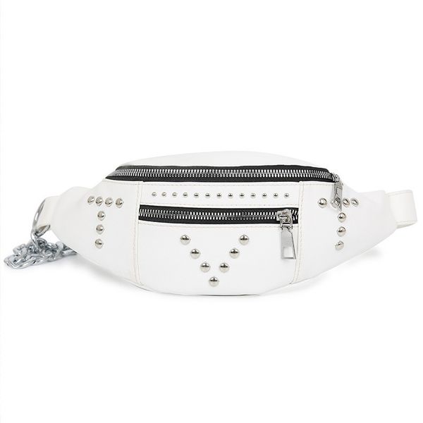 

women's pockets new fashion chest bag pu leather rivet messenger bag pockets white