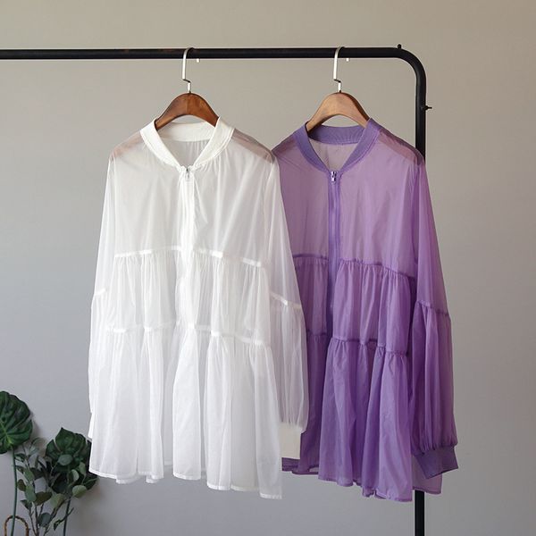 

women's blouses & shirts high-end solid color big swing loose long-sleeved sun dress, White