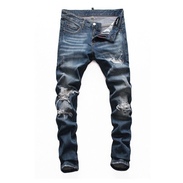 

2020 european street new designer pants fashion blue black bike jeans men's ripped denim retro jeans