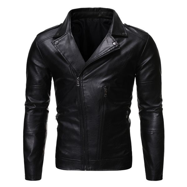 

2020 men's leather jacket zipper design leather brown men jacket men and coat jaqueta de couro, Black