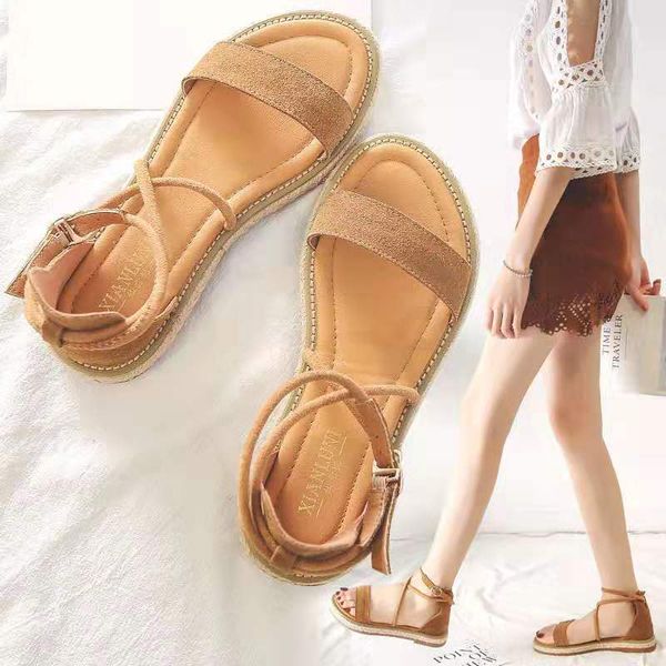 

new genuine leather low heels vintage women fashion designer sandals lady causal summer beach shoes brown/black color 01d cs10