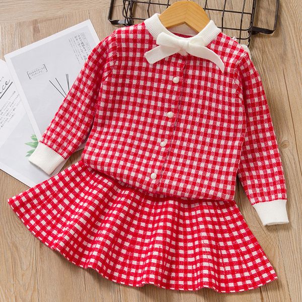 

bear leader girls dress new winter princess dress sweet plaid girl dresses party dress knitted soft kids children clothing 3 7y t200709, Red;yellow