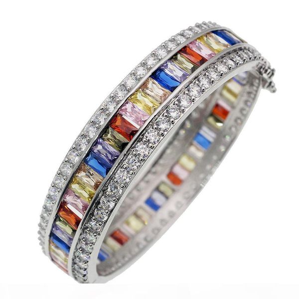 

bangle cuff white z 925 sterling silver natural amethyst garnet kunzite peridot sapphire women bracelets jewelry, Black