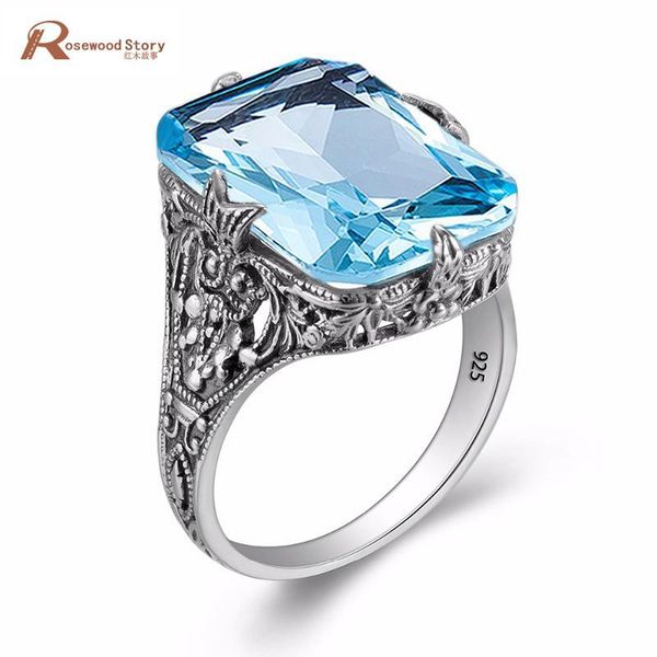 

charms handmade blue stone finger ring square cut pure 925 sterling silver crystal rings for women fashion luxury jewelry j190615, Slivery;golden