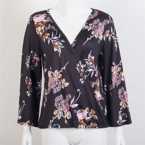 

fashion casual loose women long sleeve bow neck office work wear floral print chiffon blouse summer clothes, White