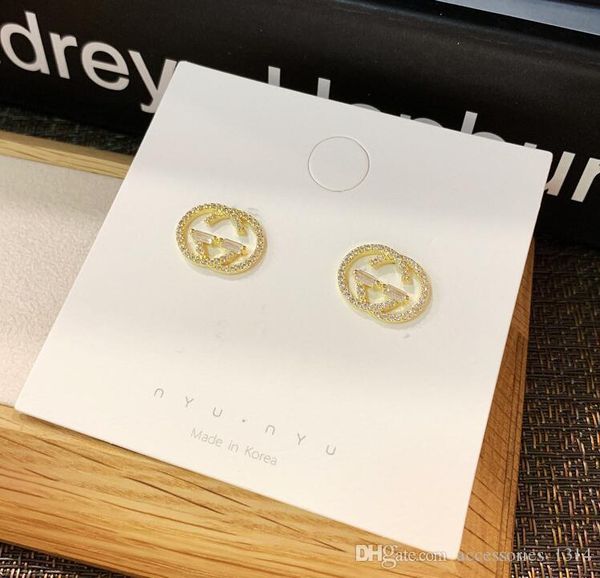 

korean fashion jewelry dongdaemun earrings new micro-inlaid letters big earrings zircon lady wild earrings z001, Golden;silver