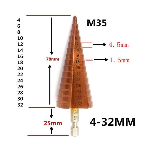 

4-32 steel plate hole opener hole punch m35 triangular shaped expanding pagoda bit tool table step drill