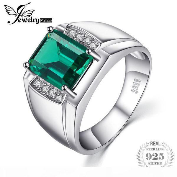 

jewelrypalace men luxury 2.7ct created emerald anniversary wedding ring genuine 925 sterling sliver 2018 new ring j 190430, Slivery;golden