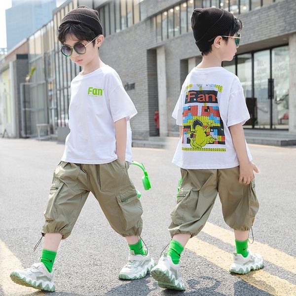 

02sch suit 2020 summer new clothing children's boysletter printed casual pants shortschildren's wear shortsshort-sleeved t shorts