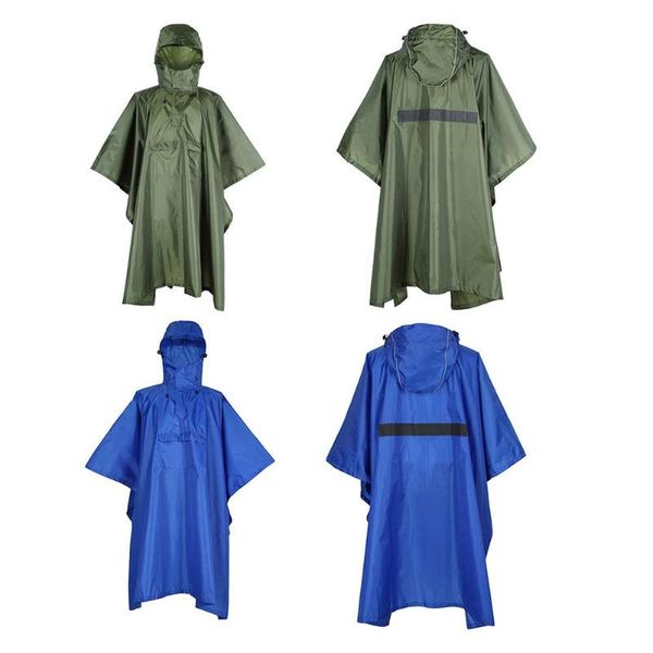 

outdoor camping portable hooded raincoat waterproof polyester taffeta rain poncho reusable rain gear for men women, Blue;black