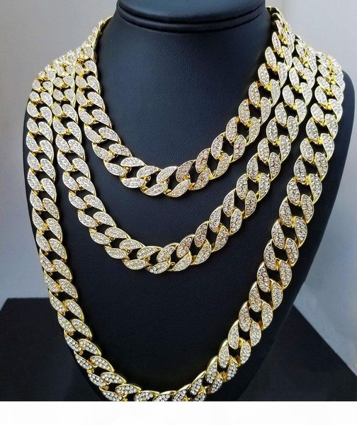 

16inch 18inch 20inch 24inch 30inch iced out rhinestone gold silver miami cuban link chain men hiphop necklace