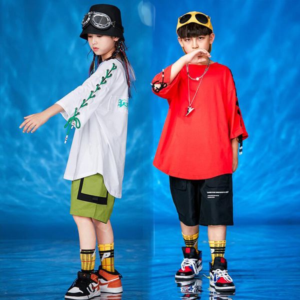 

девочки мальчики performance hip hop танцевальные костюмы костюмы дети бальные танцы джаз одежда одежда сыпучие футболка топы jogger брюки, Black;red