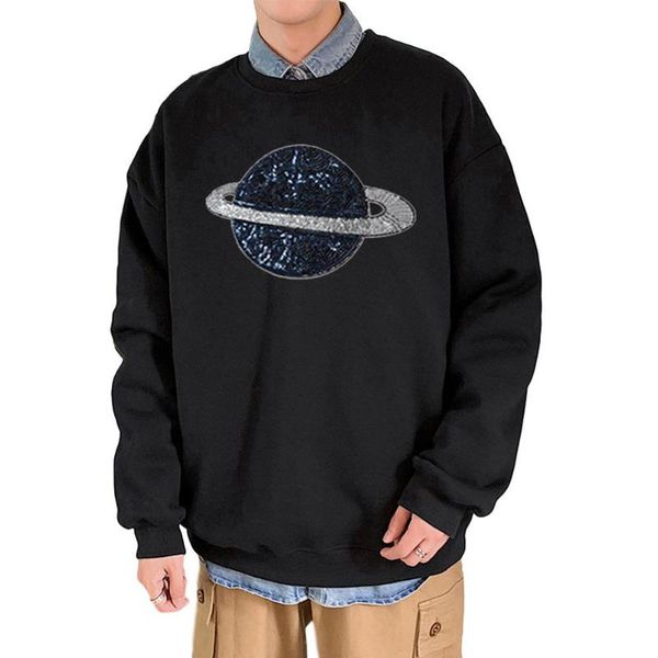 

men's hoodies & sweatshirts missky spring autumn men women streetwear long sleeve crew-neck planet printing sports male, Black