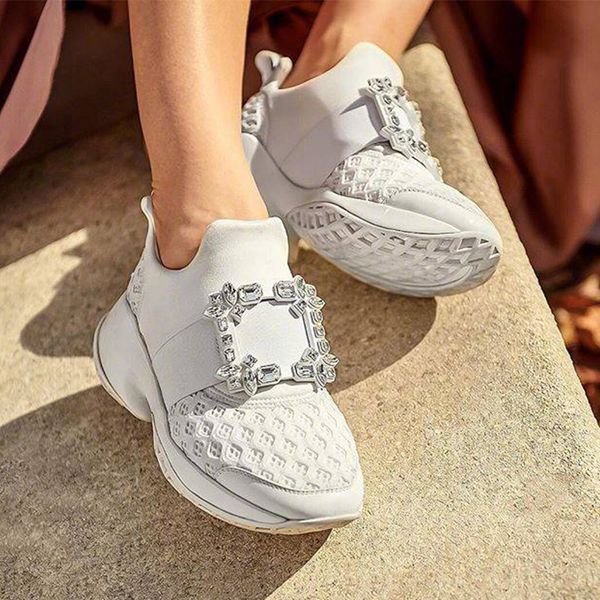 

взлетно-посадочная полоса обувь женщина мода bling кристалл женщины кроссовки squared пряжка декор повседневные квартиры скольжение на спорт, Black