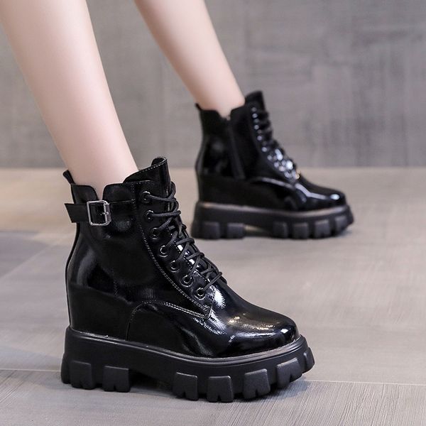 

winter boots lady booties woman 2020 low heel boots-women brand women's shoes round toe mid calf high heel fashion rock, Black