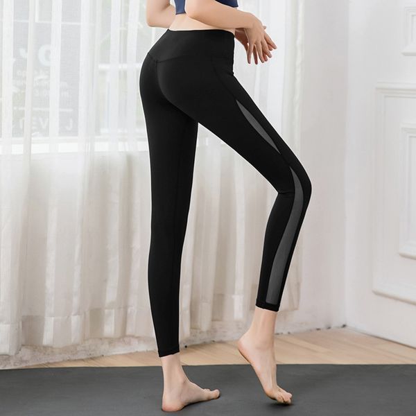 

2019 new women's high waist mesh stitching solid color tight yoga yoga pants quick-drying breathable running pants children, White;red