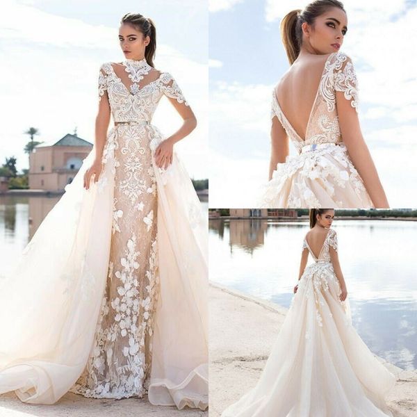 Train destacável vestidos de casamento Bainha Coluna vestidos de noiva apliques País Estilo petites Simples baratos Plus Size personalizado removível saia