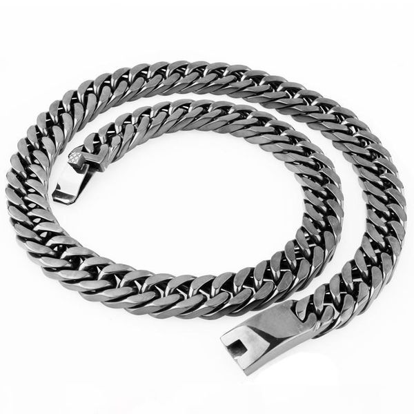 

316l stainless steel black plated twisted curb cuban link chain necklace for men's hip hop bling bling punk accessories 60cm*1.5cm, Silver