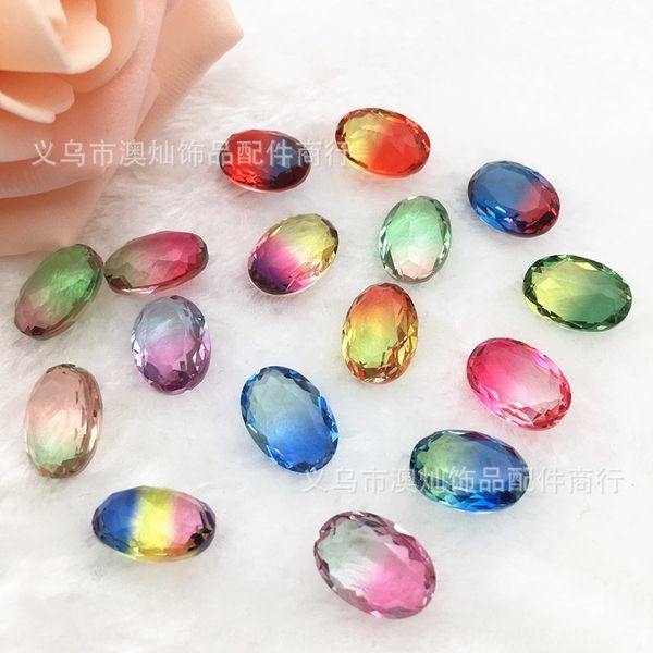 

nrbav styled tourmaline oval crystal transparent diy crystal diamond egg-shaped colored bare stone gradient color-changing colored glass diy, Silver