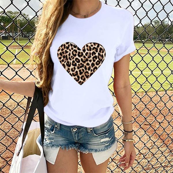 

горячие продавая популярные женская рубашка leopard love letter печать шею с коротким рукавом футболки stock, White