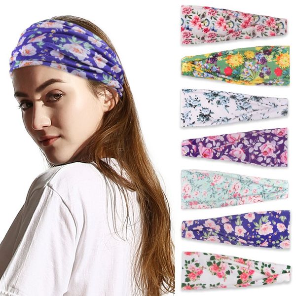 

new flower printed headband for women yoga fitness wide brimmed hairband casual headscarf outdoor sport hair accessories, Silver