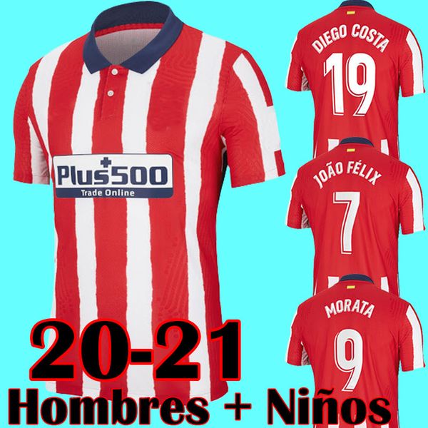 

20 21 atletico joao felix madrid soccer jerseys 2020 2021 koke saul godin diego costa football shirt kits men + kids camiseta de futbol, Black;yellow