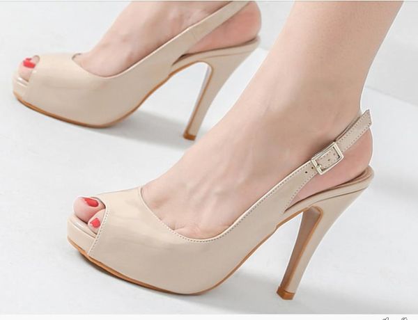 

women high heels party platform shoes fish mouth spring pumps woman pointed toe slip on thin heels female dress shoes plus sized, Black