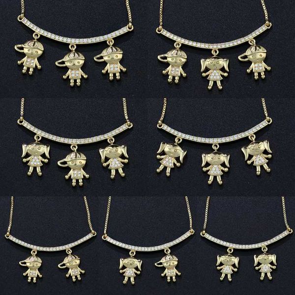 

newranos boy and girl pendant necklace family necklace cubic zirconia mother gift women fashion jewelry nwx001482, Silver