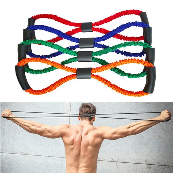

yoga gym fitness resistance 8 word chest expander rubber tubing pull rope workout muscle elastic bands