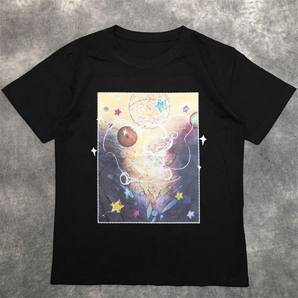 

street fashion mens t shirt summer starry elephant pattern polos short sleeve t shirts men women couples stylist hip hop tee, White;black