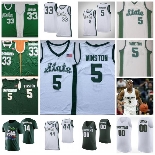 

2020-2019 ncaa michigan state #5 cassius winston jersey final four #33 johnson retro magic earvin vintage #44 ward #23 draymond white green, Black