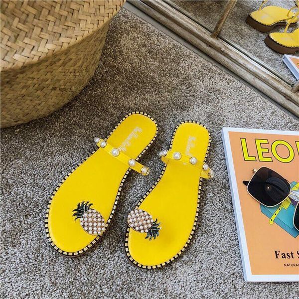 

factory direct to send women shoes summer sandals beach pineapple flat slippers outside slippers shoes beaded large size cs04, Black