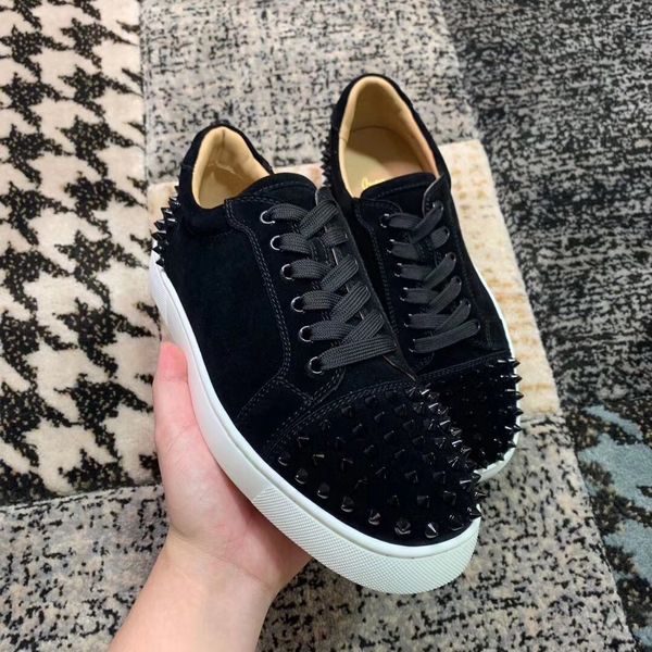 

20ss designer brands studded spikes flats red bottom sneaker shoes luxury seavaste 2 orlato men women party wedding original box,eu35-46, Black
