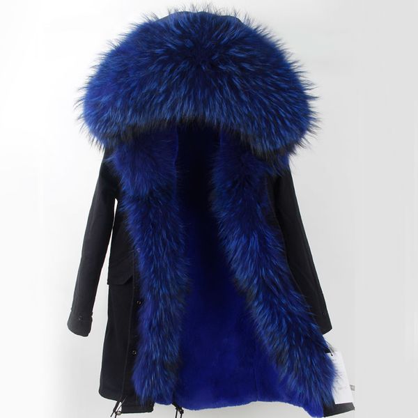 

real fur coat long parka 2020 new winter women big natural raccoon fur hooded parkas warm fashion outwear casual style, Black