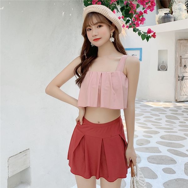 

uvtiy женская юбка раскол консервативных студенческих женщин платье купальник небольшой груди собрались, чтобы крышка живота похудение битни, White;black