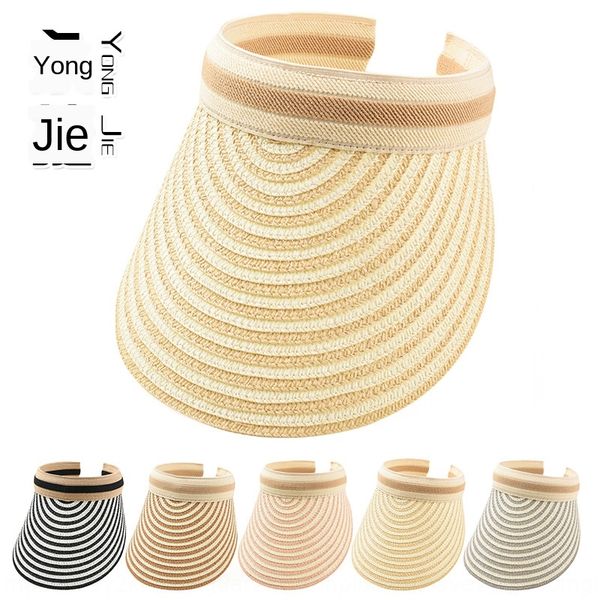 

yjk-a049ins striped women's straw straw hat fashion outdoor sunscreen uv sports hat, Blue;gray