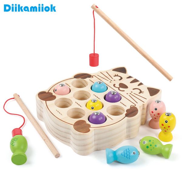 

kids wooden montessori toys magnetic kitten fishing toys game baby early educational puzzle toys for children outdoor play set t200801