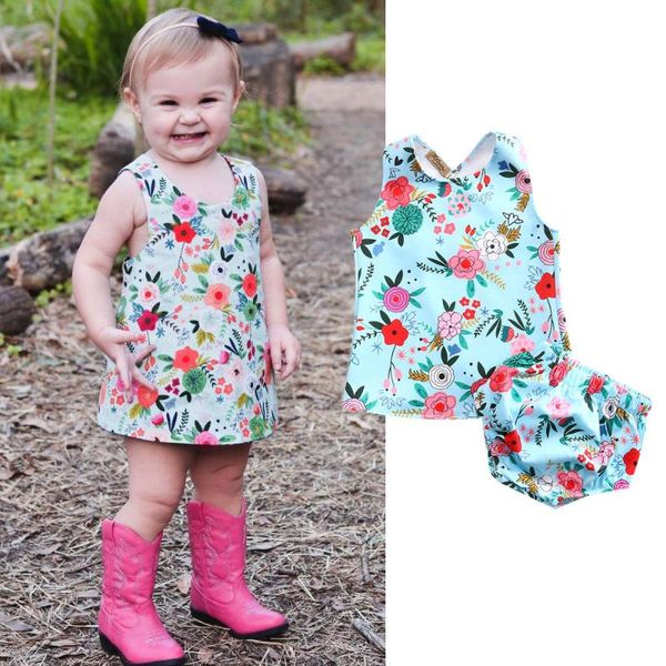 

2pcs новорожденных baby girl одежда лето без рукавов цветочные veat tops + шаровары bottom outfit малышей детская одежда set, White