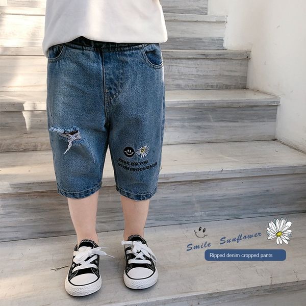 

boys' denim foreign style baby summer thin children's capri pants all-match pants and shorts and shorts 2020 new, Blue
