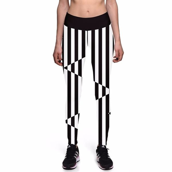 

leggings new brand black white stripes 3d print knitted women new black leggings high waist pants wear super soft