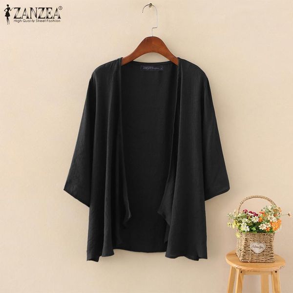 

women's blouses & shirts 2021 summer kimono cape blusas zanzea casual solid blouse women long sleeve cardigans vintage femle thin tunic, White