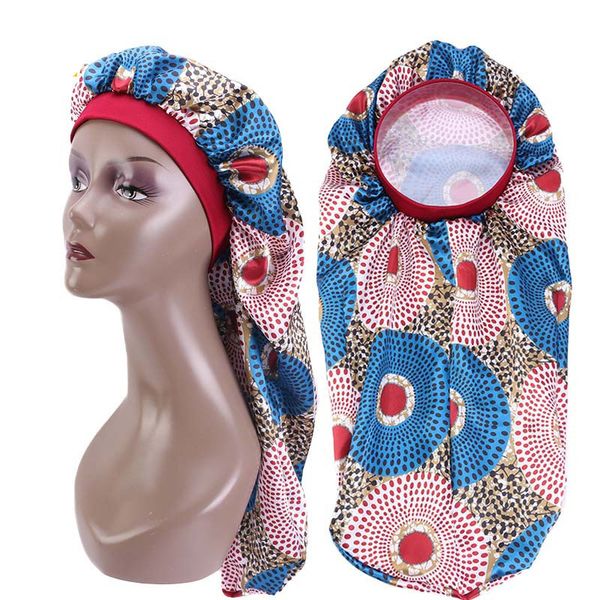 

african pattern print long socks sleep cap women satin headwrap bonnets night hat ladies turban fashion accessories, Blue;gray