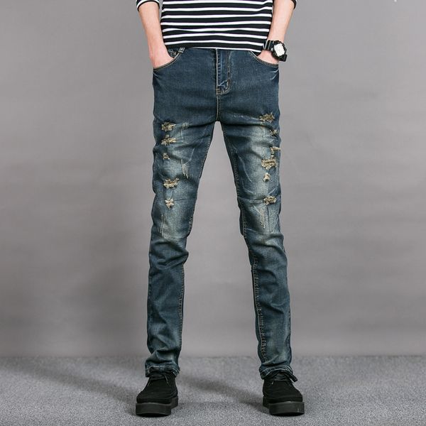 

2020 fashion designs ripped jeans men biker skinny jeans male trousers korean slim fit brand men's denim pants pencil tight pant, Blue