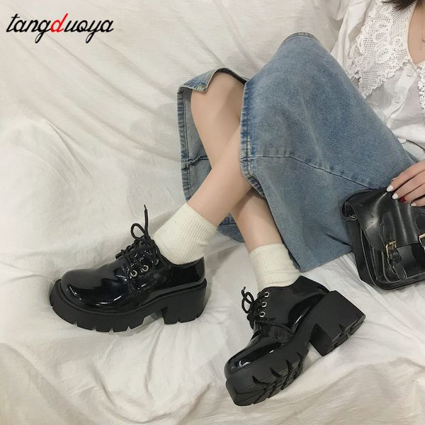 

коренастый кроссовки женщин платформа oxfords brogue квартиры обувь лакированная кожа узелок толстая подошва платформы обувь для женщин cree, Black