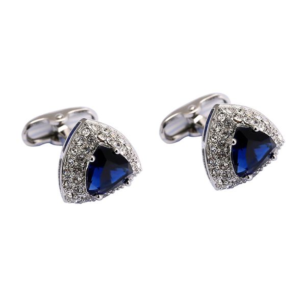

2020 shirt cufflinks jet blue crystal czech drill cuff triangle zircon sleeve pin, Silver