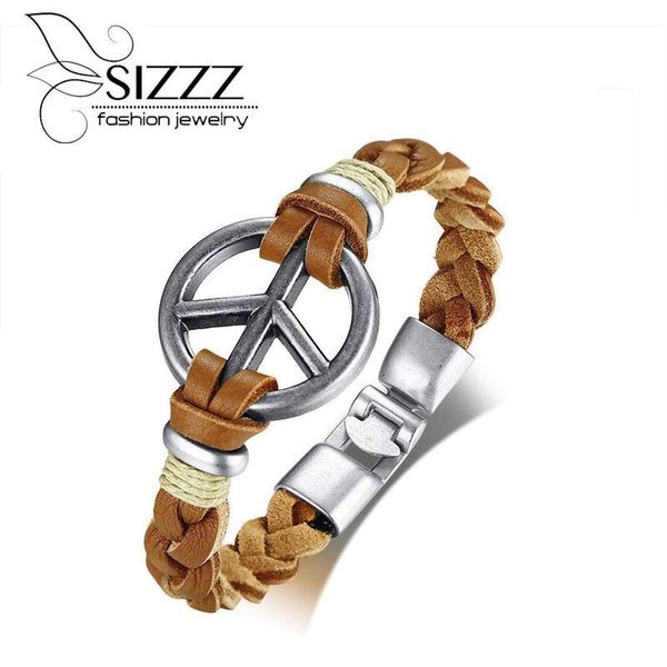 

sizzz alloy jewelry hand-knitted peace&anti-war sign bracelet&bangles for men, Black