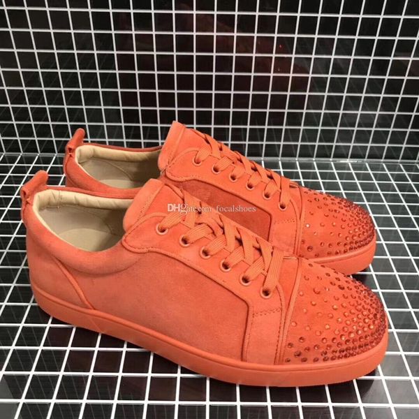 

velvet red bottoms vintage women luxury shoes men spikes sneaker designer orange leather sneaker flat casual shoes crystal diamond star, Black