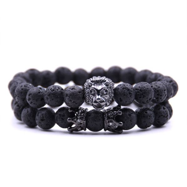 

2pcs/set 2019 bead charm bracelet buddha bracelets paracord natural stone lion bracelet men pulseras hombre bracciali uomo mens bracelets, Golden;silver
